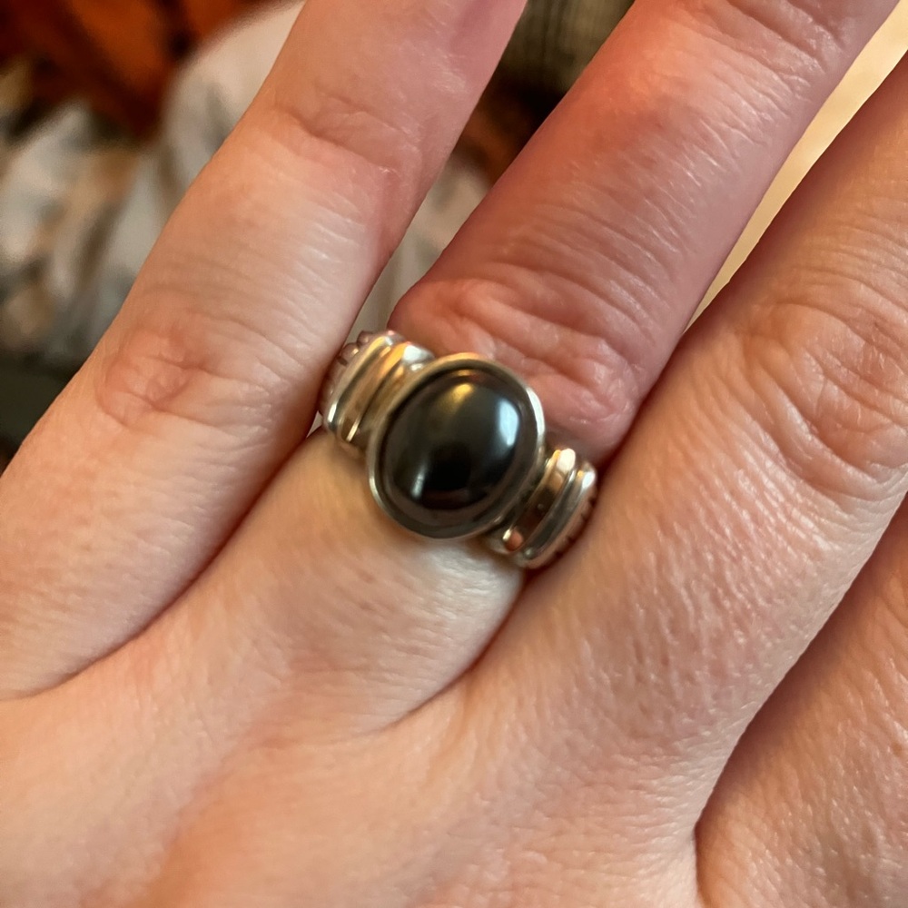 *SOLD* Vintage hematite ring sterling silver with gold accents size 6